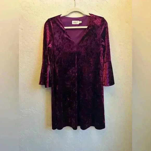 Eliza J crushed velvet bell sleeve Whimsigoth shift dress  6 Fairycore romantic - Picture 2 of 9